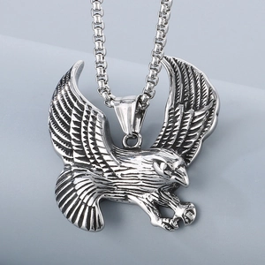 Vintage stainless steel eagle pendant necklace for men with antique silver box chain