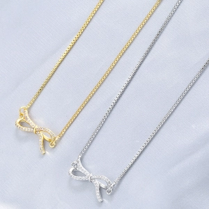 Elegante Koperen Strik Hanger Halsketting Voor Dames Japanse Koreaanse Stijl Verguld Verzilverd Zirconia Ingelegd Sieraden