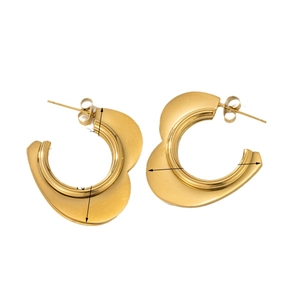 Golden geometric C-shaped stainless steel earrings with wavy edges and minimalist design