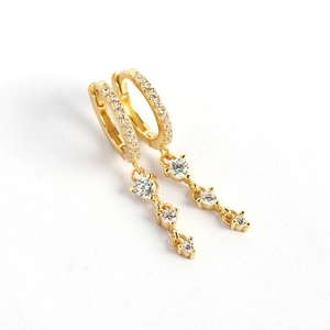 Elegant gold S925 silver fringe hoop earrings with cascading round cubic zirconia stones