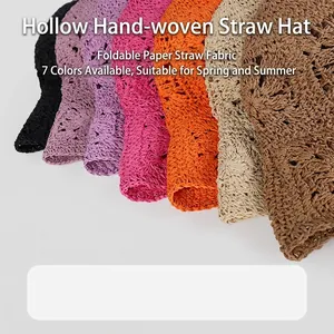 Foldable handmade straw sun hat with breathable hollow pattern in 7 assorted colors