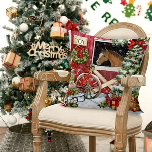 Christmas Pillowcases Polyester Linen Texture Snowman Red Truck Barn Festive Holiday Home Decor Farmhouse Cartoon Style