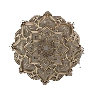 Mandala yoga room night light with multilayered laser cut lotus wooden wall art