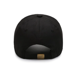 Classic black breathable baseball cap with vintage metal star-patterned adjustable strap
