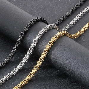 6mm Byzantine king chain necklace in black, silver, and gold stainless steel finish