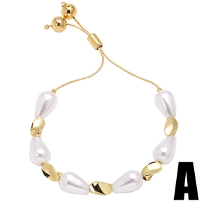Elegant 18k gold plated pearl bracelet with adjustable drawstring closure for women