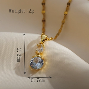 Detail view showing dimensions of cherry pendant necklace with gold frame and cubic zirconia