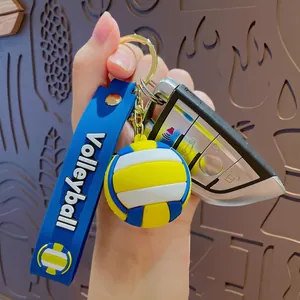Creative volleyball keychain with blue and yellow soft silicone strap for car bags