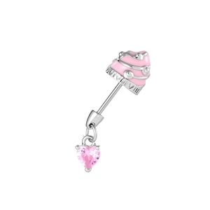 Pink cream cake belly button ring with heart zircon pendant in polished titanium steel