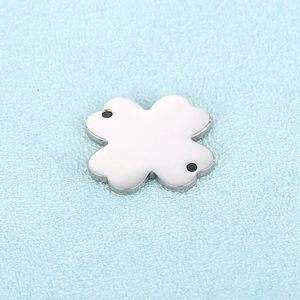 Symmetric silver four-leaf clover pendant with double holes for DIY jewelry making