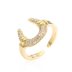 Elegant gold-plated geometric open ring with shimmering cubic zirconia pave setting