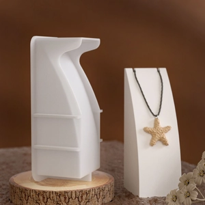 Silicone mold for resin necklace stand with minimalist art jewelry display finished piece