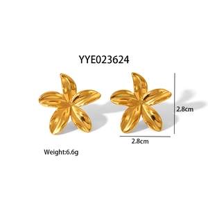 Boucles d'oreilles tournesol en or 18 carats et acier inoxydable poli, taille 2,8 cm