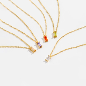 Elegant S925 sterling silver necklaces with colorful rectangular gemstones in gold finish