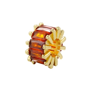 18K gold-plated copper spacer bead with orange rectangular zirconia for DIY jewelry