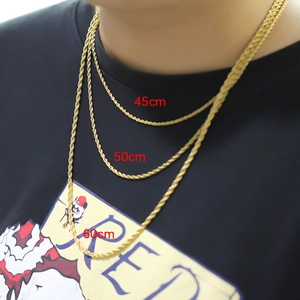 Comparación de longitud de collares de cadena trenzada de acero dorado 18K 45cm 50cm 60cm