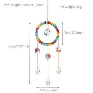 Detail view of crystal suncatcher measurements including length 36cm and net weight 42g