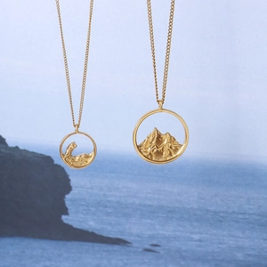 New Chinese style mountain and sea gold pendants on delicate necklaces with nature 3D relief