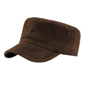 Klassische dunkelbraune Wildleder-Military-Cap mit flacher Oberseite für Damen und Herren