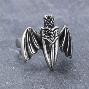 Gothic Bat Wing Dagger Ring Stainless Steel Vintage Dark Style Punk Jewelry For Men And Women