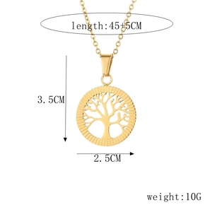 Gold Tree of Life stainless steel necklace with size and weight specifications