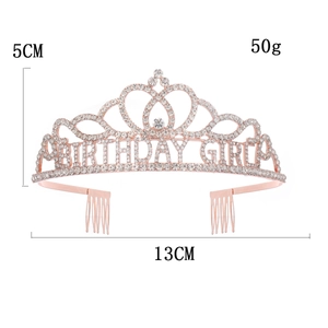 Detailed view of birthday girl crown with size dimensions 13x5cm and 50g weight specs
