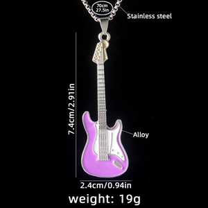 Minimalistische lila E-Gitarre Halskette mit Edelstahlkette und Legierungsanhänger