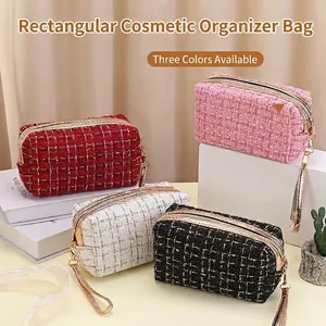 Kosmetiktasche Tweed Karomuster Makeup Beutel Große Kapazität Handheld Reise Kulturbeutel Für Damen Eleganter Französischer Stil