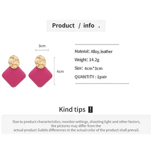 Size chart showing dimensions of the square metallic faux leather earrings 4x3cm