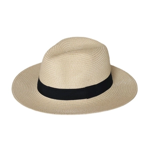 Classic straw Panama hat for sun protection with a black ribbon band and wide brim