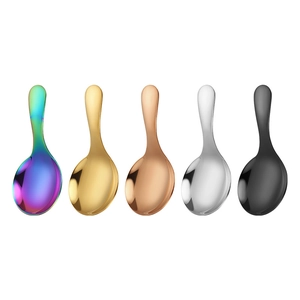 Polished 304 stainless steel short handle dessert spoons in five assorted metallic colors
