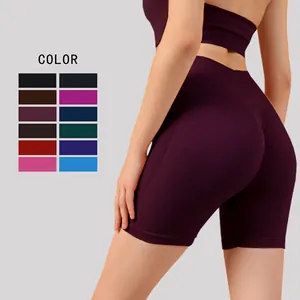 Short De Yoga Taille Haute Femme Nylon Spandex Sans Couture Contrôle Du Ventre Musculation Fitness Sport Musculation