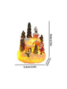Detailed view of glowing gingerbread house resin miniature with height and base dimensions