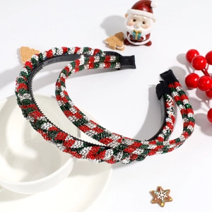 Sparkling Christmas headbands with red, green, and white rhinestones in festive holiday set