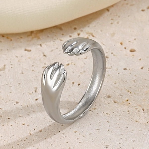 Bague câlin ajustable de style vintage hip hop en acier inoxydable argenté poli