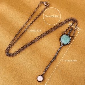 Vintage amazonite and rose quartz sword pendant necklace with 62cm chain dimensions