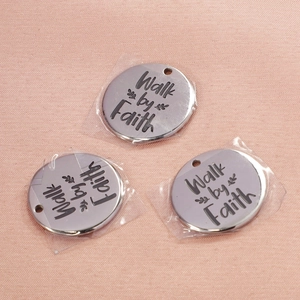 Walk By Faith Engraved Round Charm 304 Stainless Steel Pendant For DIY Necklace Bracelet Jewelry Making Mirror Polished