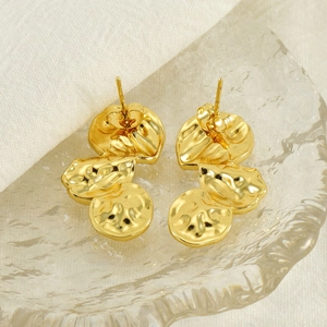 French vintage irregular gold lava petal earrings in polished stainless steel