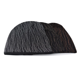 Women knit beanie set with metallic glitter wave patterns in gold and silver