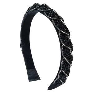 Elegante cerchietto nero con strass e motivo intrecciato in cristallo argento per donna