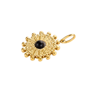 Vintage gold plated compass pendant with black gemstone and bohemian sunburst design