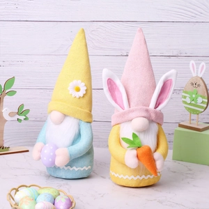Easter gnome plush set featuring bunny ears, carrot and colorful eggs for holiday decor