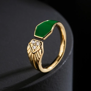 Colorful Enamel Open Ring Copper 18K Gold Plated Zircon Geometric Adjustable Jewelry Fashion Gift For Women