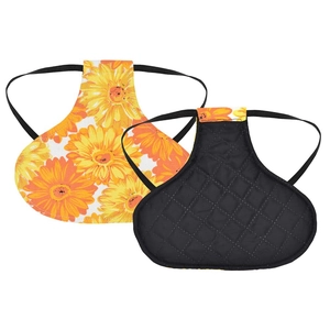 Detail showing sunflower print and black quilted backing of poultry feather protector