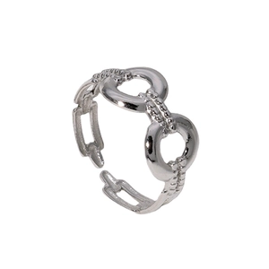 Polished titanium steel adjustable open ring featuring unique flat chain link texture