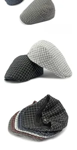 Detailed view of unisex British style checkered ivy caps with adjustable side buckles