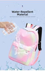 Waterproof detail of gradient nylon backpack showing splash-resistant fabric surface