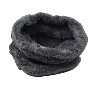 Deep grey knit infinity scarf with thick warm fleece lining for winter protection