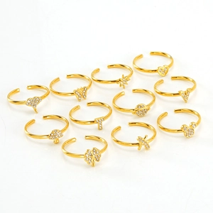 Classic 11-piece gold titanium steel adjustable ring set with rhinestones and star motifs