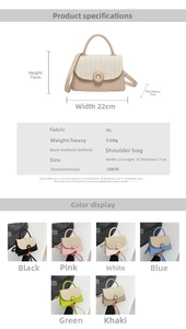 Size specifications for the PU crossbody bag showing dimensions 22cm x 15cm x 7cm